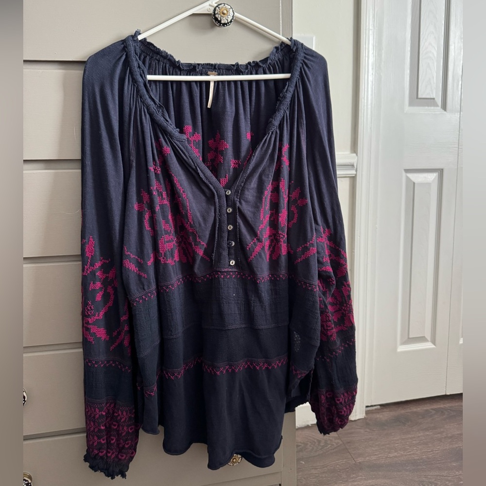 Embroidered Women's Top - Black and Pink